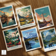 Mount Cook New Zealand Travel Poster | Glacial Lake & Peaks Wall Art Print among international travel posters.