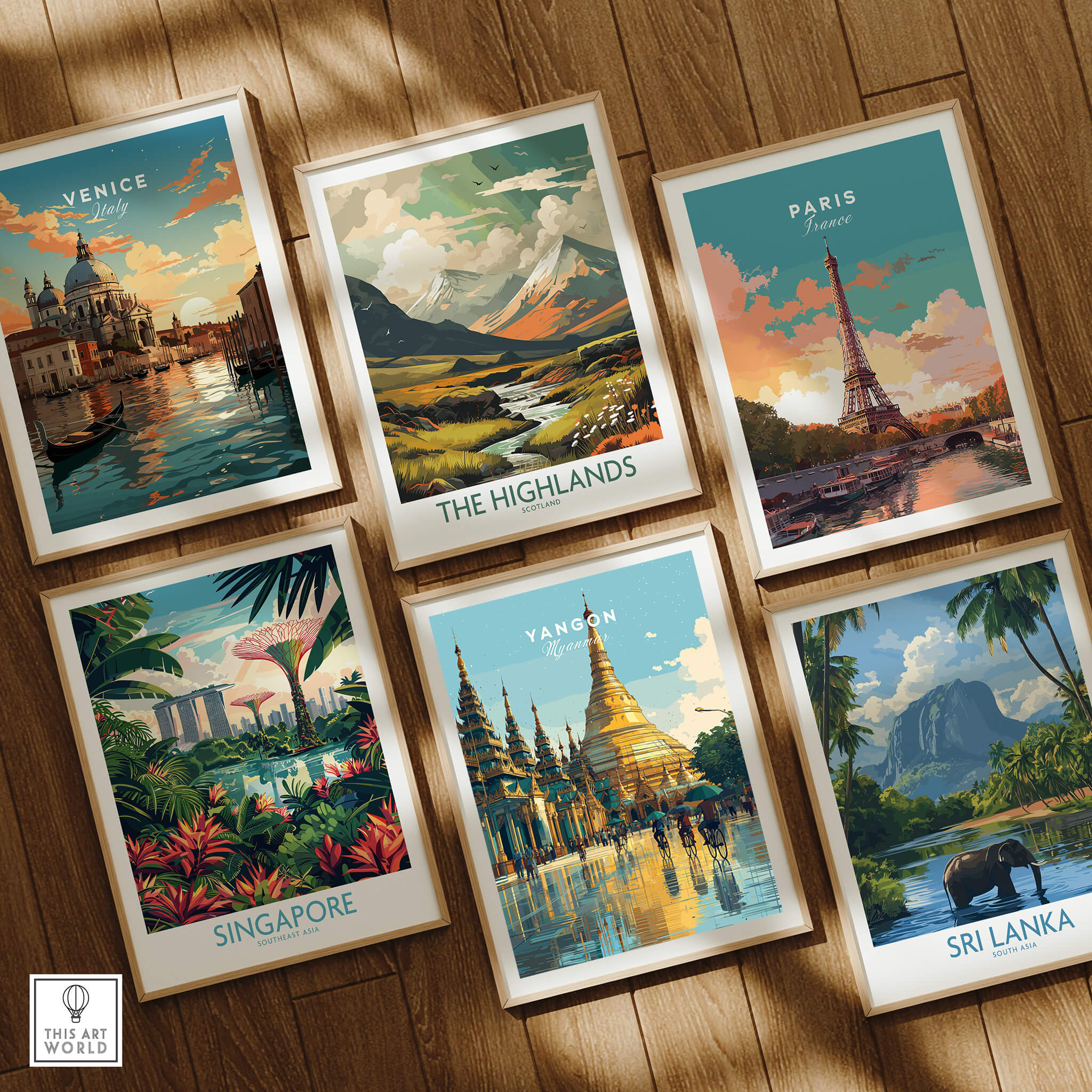 Yangon Myanmar Travel Poster | Shwedagon Pagoda Reflection Wall Art Print collection featuring global destinations.