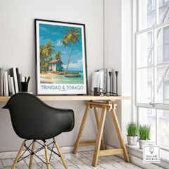 Trinidad & Tobago Caribbean Art Print | Tropical Palm Tree Poster displayed in a stylish home office setting.