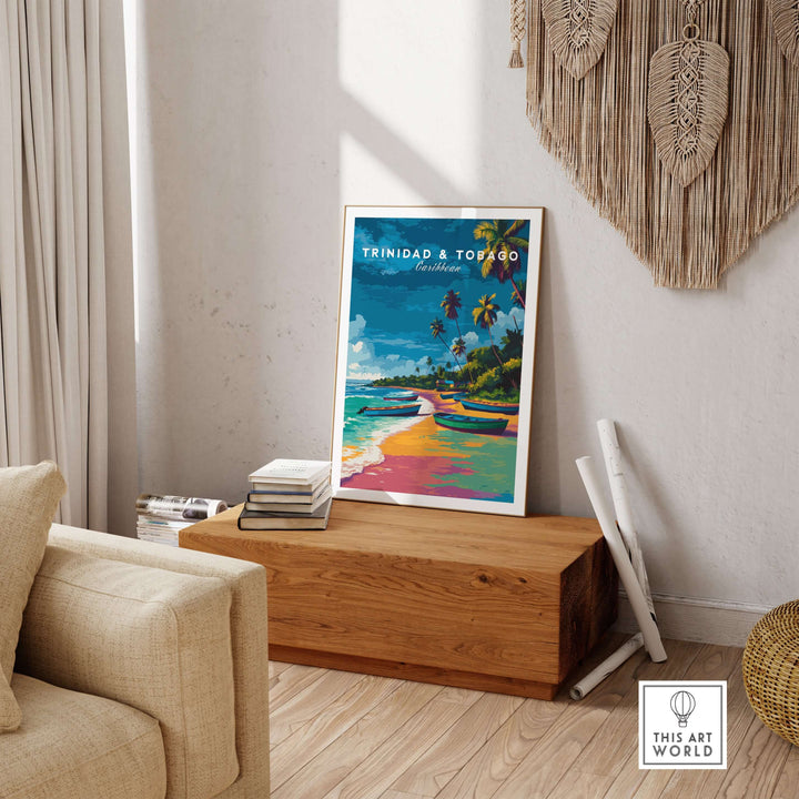 Trinidad and Tobago Print | Island Travel Wall Art featuring vibrant beach landscape in stylish home setting.