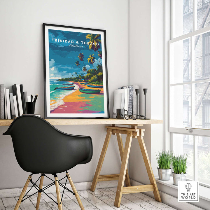 Trinidad and Tobago Print | Island Travel Wall Art showcasing a vibrant coastal scene in a stylish interior setting.