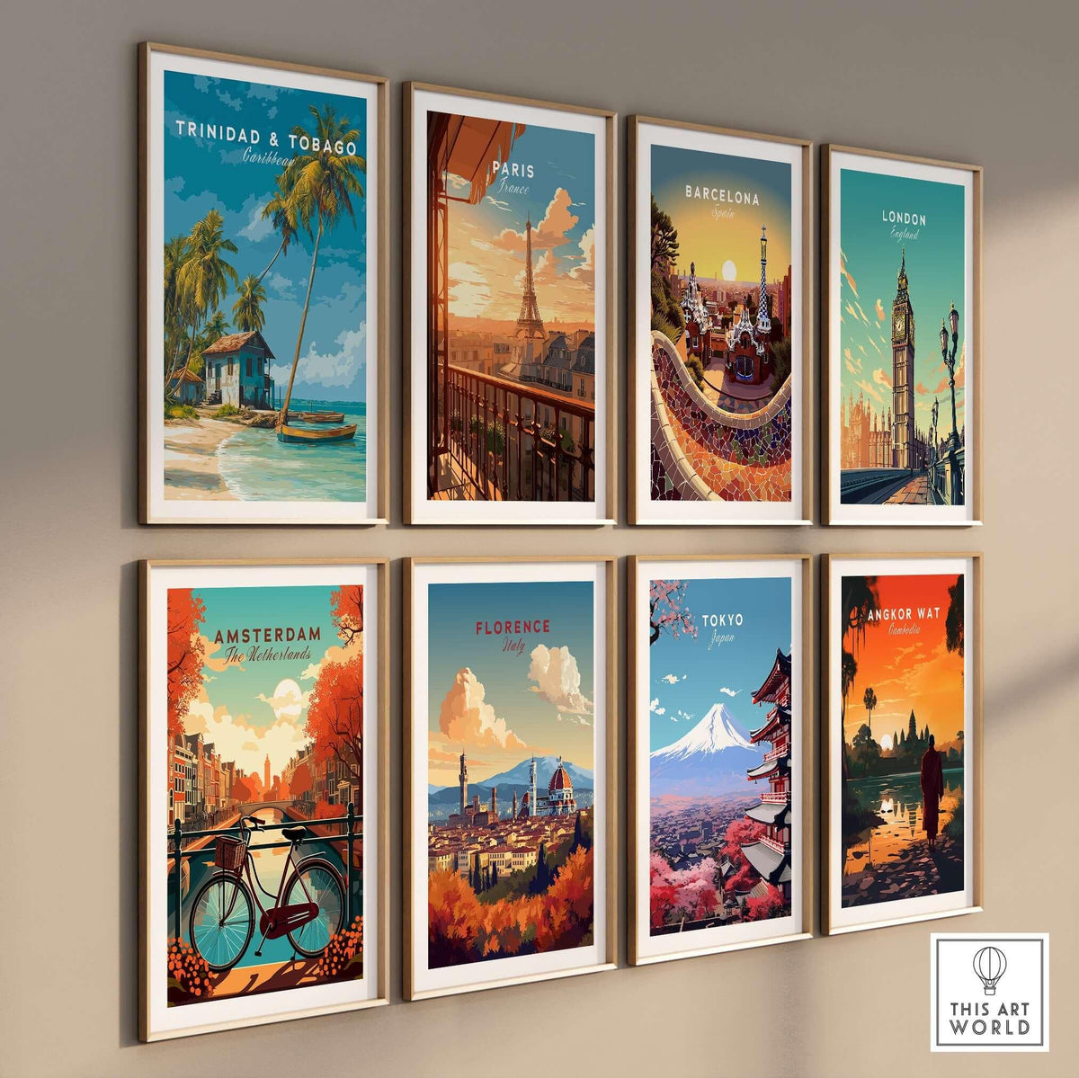 Trinidad & Tobago Beach Print | Caribbean Home Decor showcased among other city prints in a stylish gallery wall