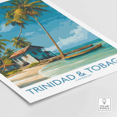 Trinidad & Tobago Caribbean Art Print | Tropical Palm Tree Poster featuring lush palms and a beach scene.