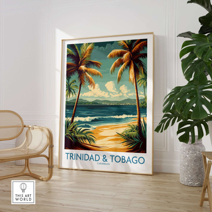 Trinidad & Tobago Caribbean Palm Beach Art Print | Tropical Shoreline Poster featuring palm trees and ocean view.