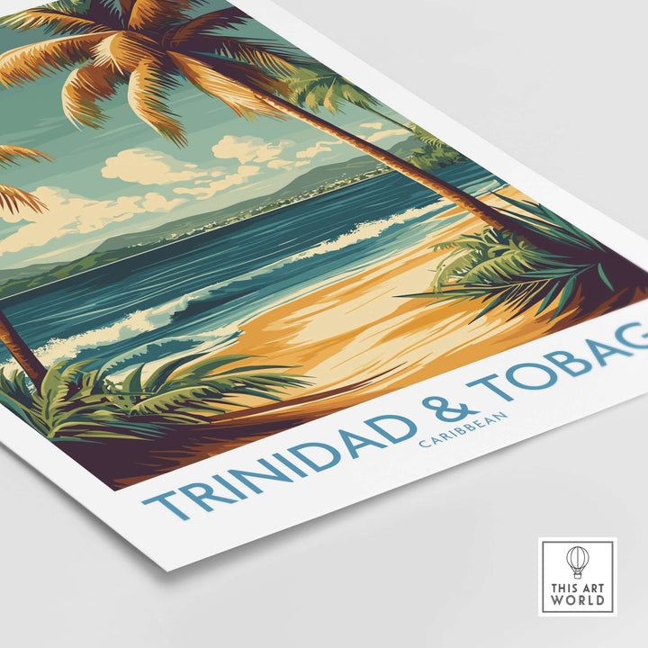 Trinidad & Tobago Caribbean Palm Beach Art Print | Tropical Shoreline Poster featuring tropical palm trees and a serene beach.