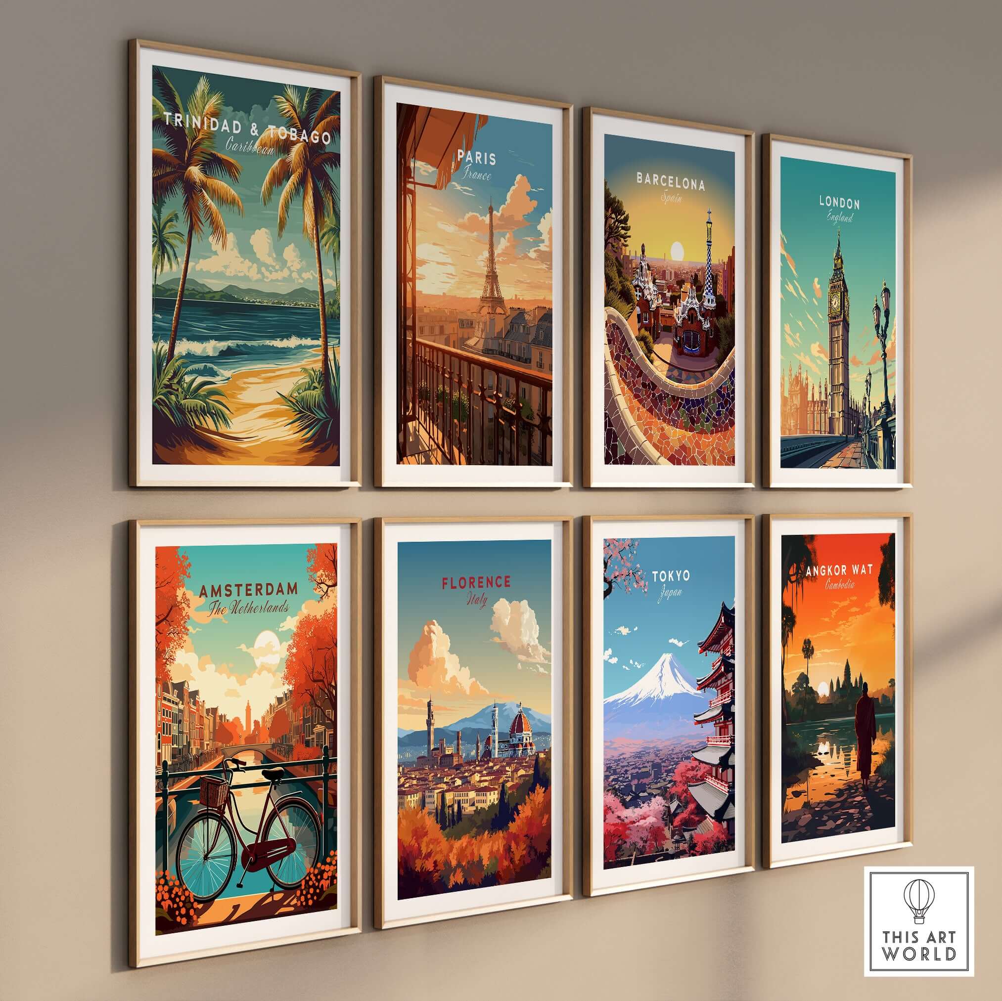 Trinidad & Tobago Print | Caribbean Home Decor displayed among other city prints on a stylish wall.