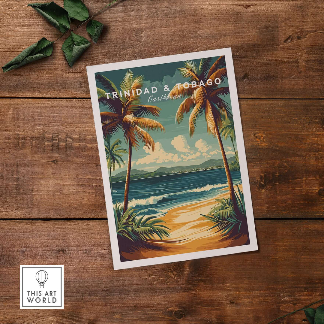 Trinidad & Tobago Print | Caribbean Home Decor showcasing tropical palms and beach scene