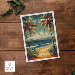 Trinidad & Tobago Print | Caribbean Home Decor featuring palm trees and a beach scene