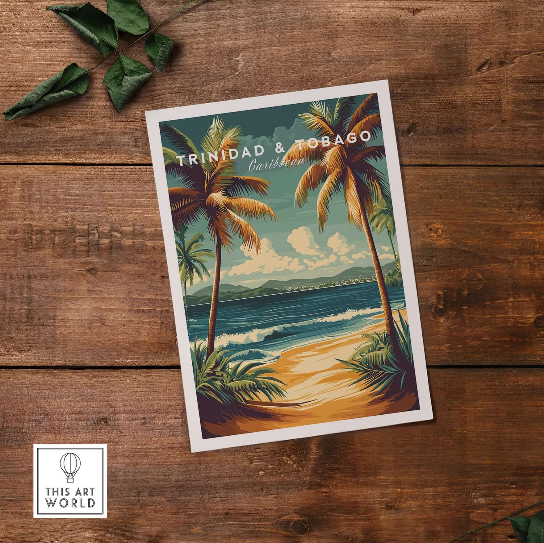 Trinidad & Tobago Print | Caribbean Home Decor featuring palm trees and a beach scene