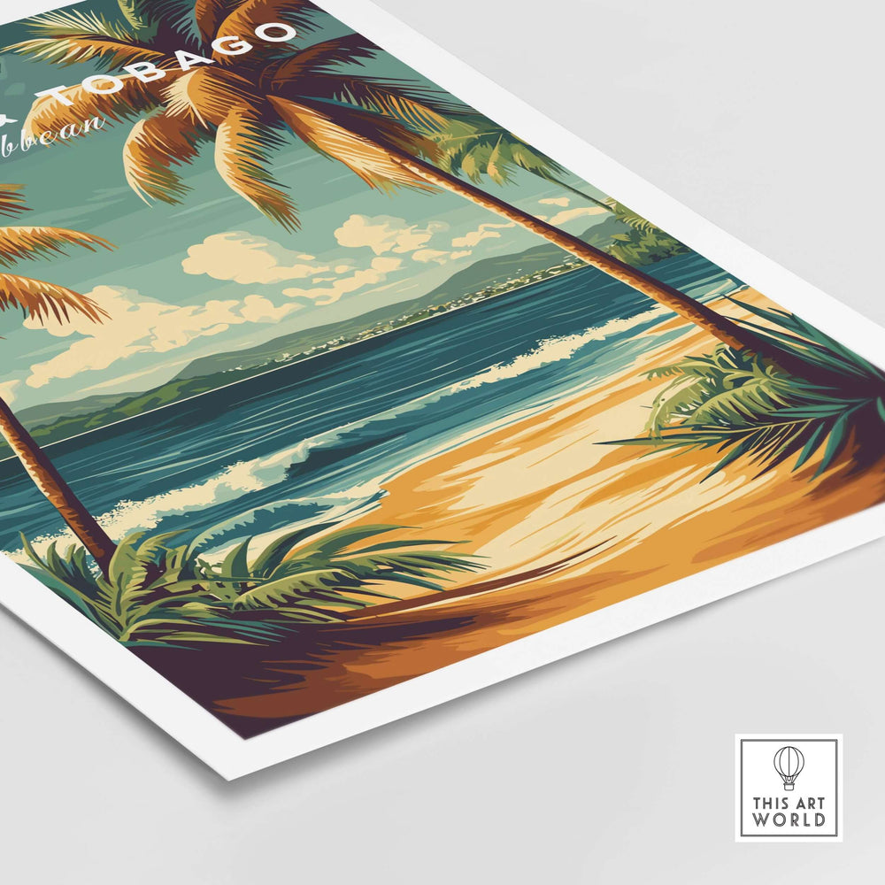 Trinidad & Tobago Print | Caribbean Home Decor featuring palm trees and tropical beach scenery.