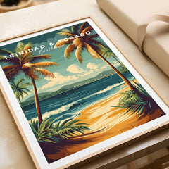 Trinidad & Tobago Print | Caribbean Home Decor featuring palm trees and beach scenery in vibrant colors.