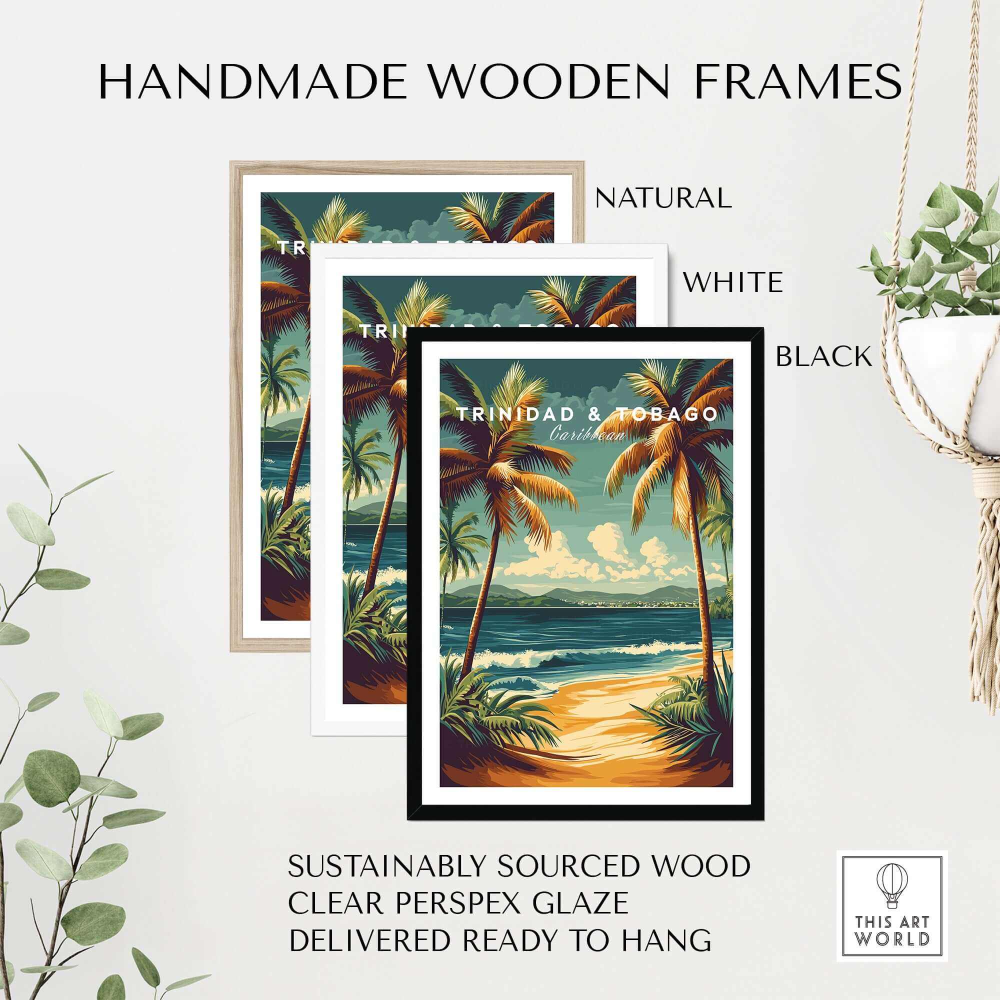 Trinidad & Tobago Print | Caribbean Home Decor in handmade wooden frames, showcasing tropical beach scenery.