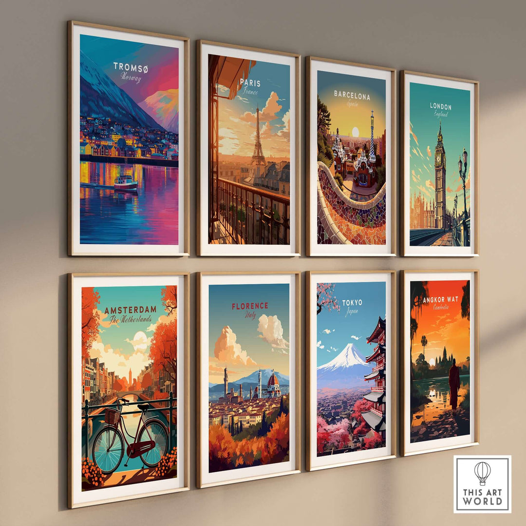 Tromsø Arctic City Lights and Aurora Sky Print | Nordic Travel Art displayed among other city art prints.