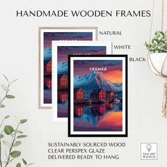 Tromsø Poster Arctic Fjord Town Print | Norwegian Wall Art in handmade wooden frames.