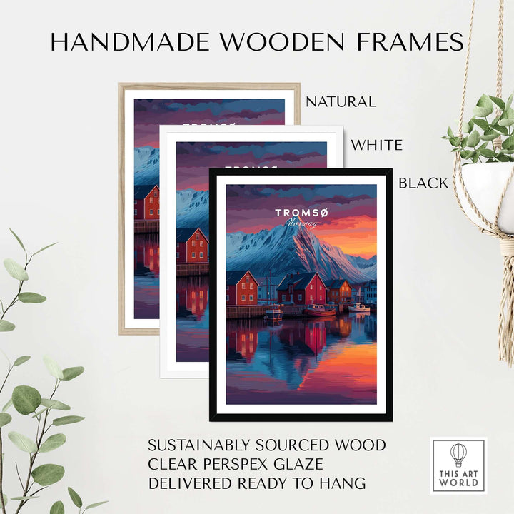 Tromsø Poster Arctic Fjord Town Print | Norwegian Wall Art in handmade wooden frames