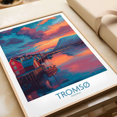 Tromsø Norway Arctic Art Print | Northern Lights Town Poster featuring vibrant colors and scenic landscape.