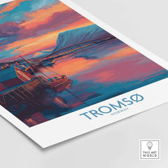 Tromsø Norway Arctic Art Print | Northern Lights Town Poster showcasing vibrant colors and scenic harbor.