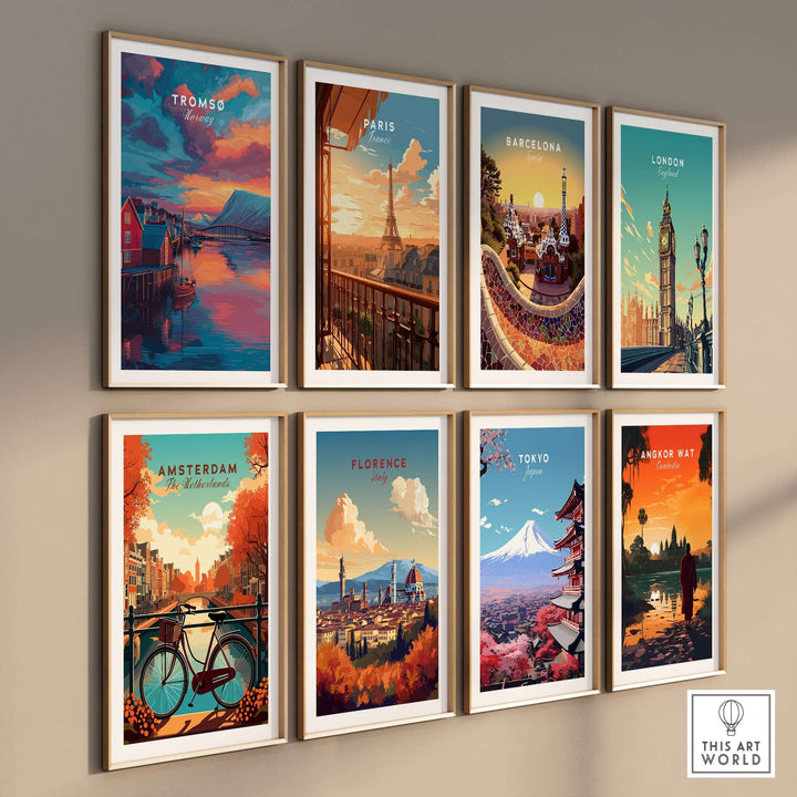 Tromsø Norway Fjord Town Sunset Print | Nordic Travel Wall Decor wall art collection featuring vibrant cityscape prints.