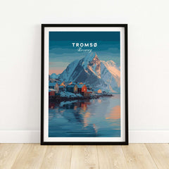 Tromsø Print | Nordic Home Decor Norway Poster featuring stunning arctic landscape and colorful houses.