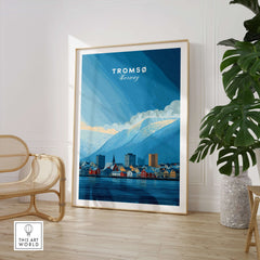 Tromsø Wall Art Print | Norwegian City Wall Decor featuring a scenic view of Tromsø, Norway in a stylish interior setting.