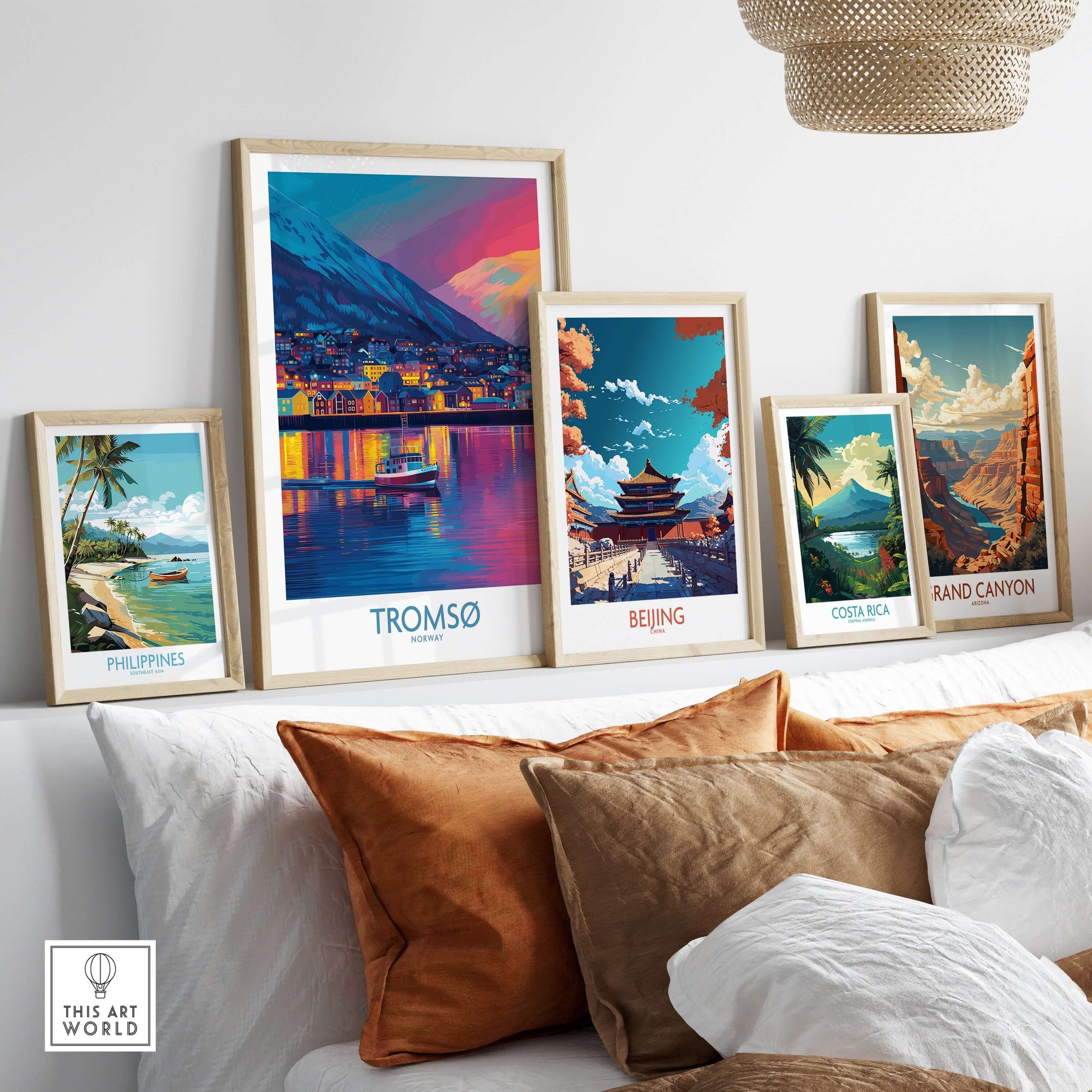 Tromsø Norway Winter Night Art Print | Colorful City Poster displayed among travel-themed art prints.