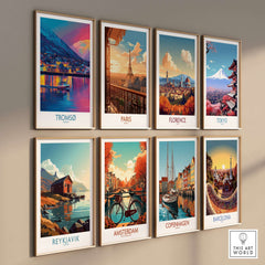 Tromsø Norway Winter Night Art Print | Colorful City Poster displayed among other vibrant city art prints.