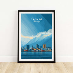 Tromsø Wall Art Print | Norwegian City Wall Decor depicting colorful buildings and mountains in Norway.
