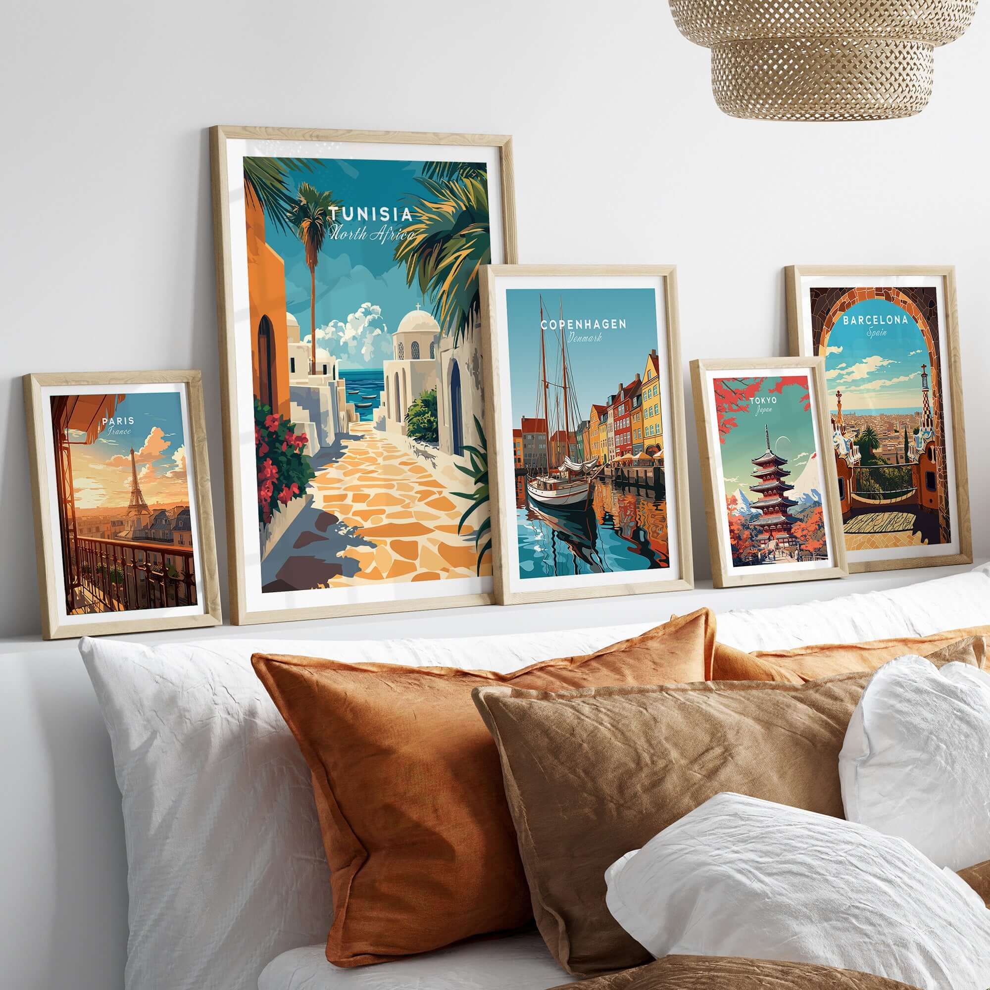 Tunisia Poster - Sidi Bou Said Art Print - Tunisian Wall Art - Mediterranean Home Decor displayed on a stylish wall.
