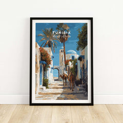 Tunisia Street Scene Print - Camels in the City Poster - Historic Town Wall Decor