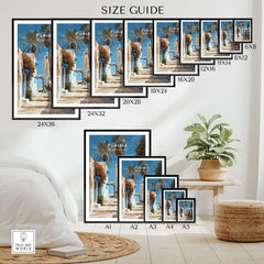 Size guide for Tunisia Street Scene Print - Camels in the City Poster - Historic Town Wall Decor