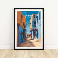 Tunisia Travel Print - Camels in City Poster - Middle Eastern Inspired Wall Art featuring camels in a vibrant cityscape.