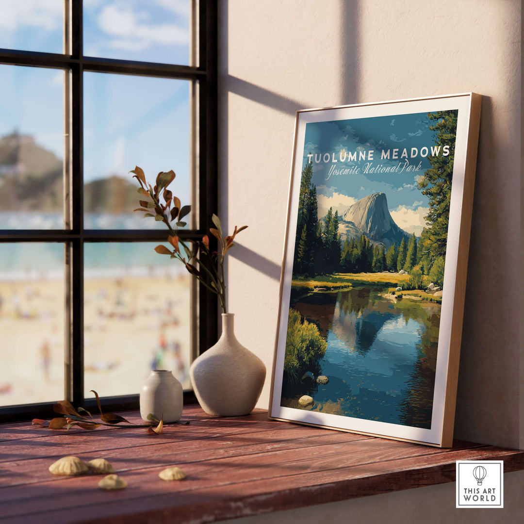 Tuolumne Meadows California Sierra Nevada Print | National Park Decor framed in a cozy room with a scenic view.