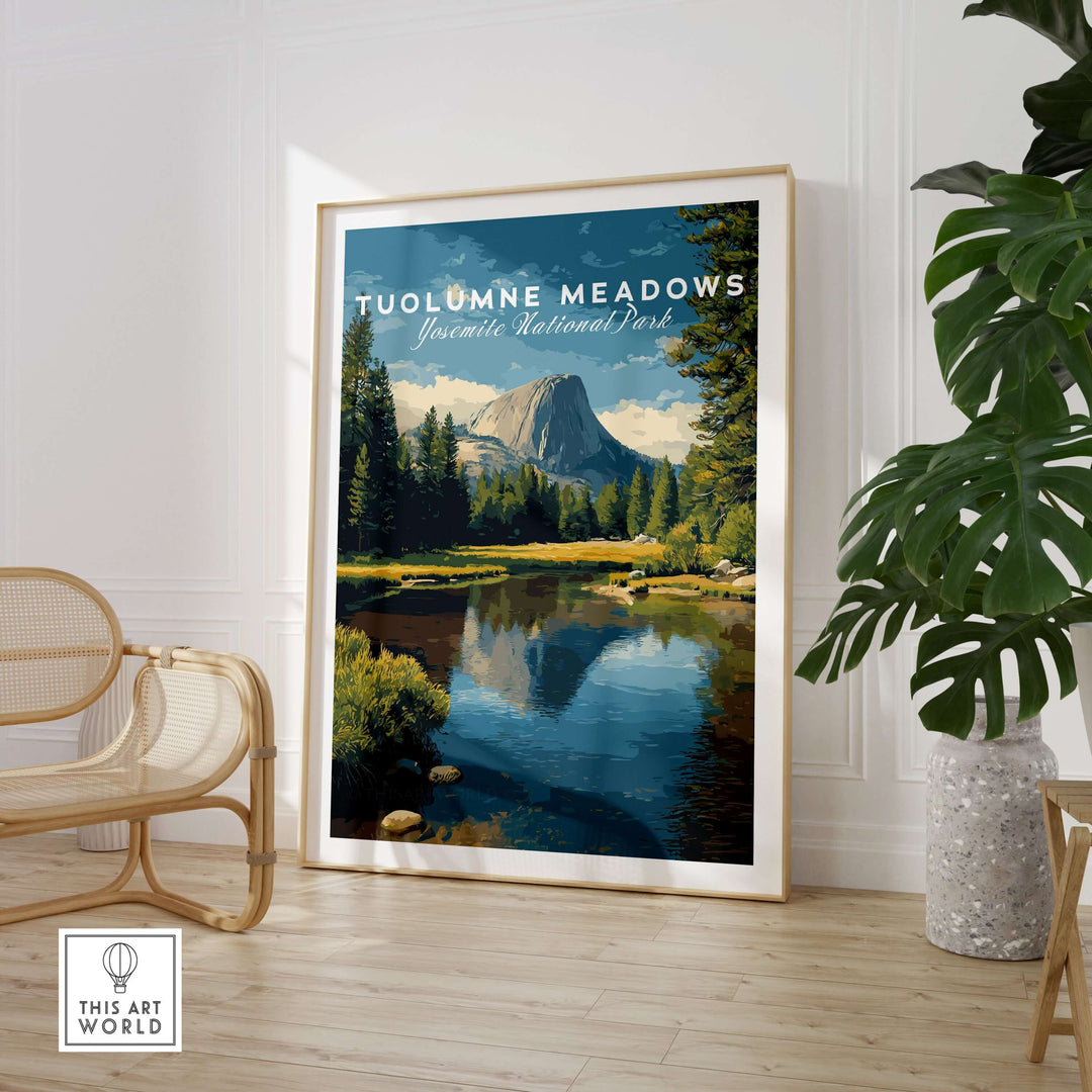 Tuolumne Meadows California Sierra Nevada Print | National Park Decor framed artwork in living room with serene landscape.