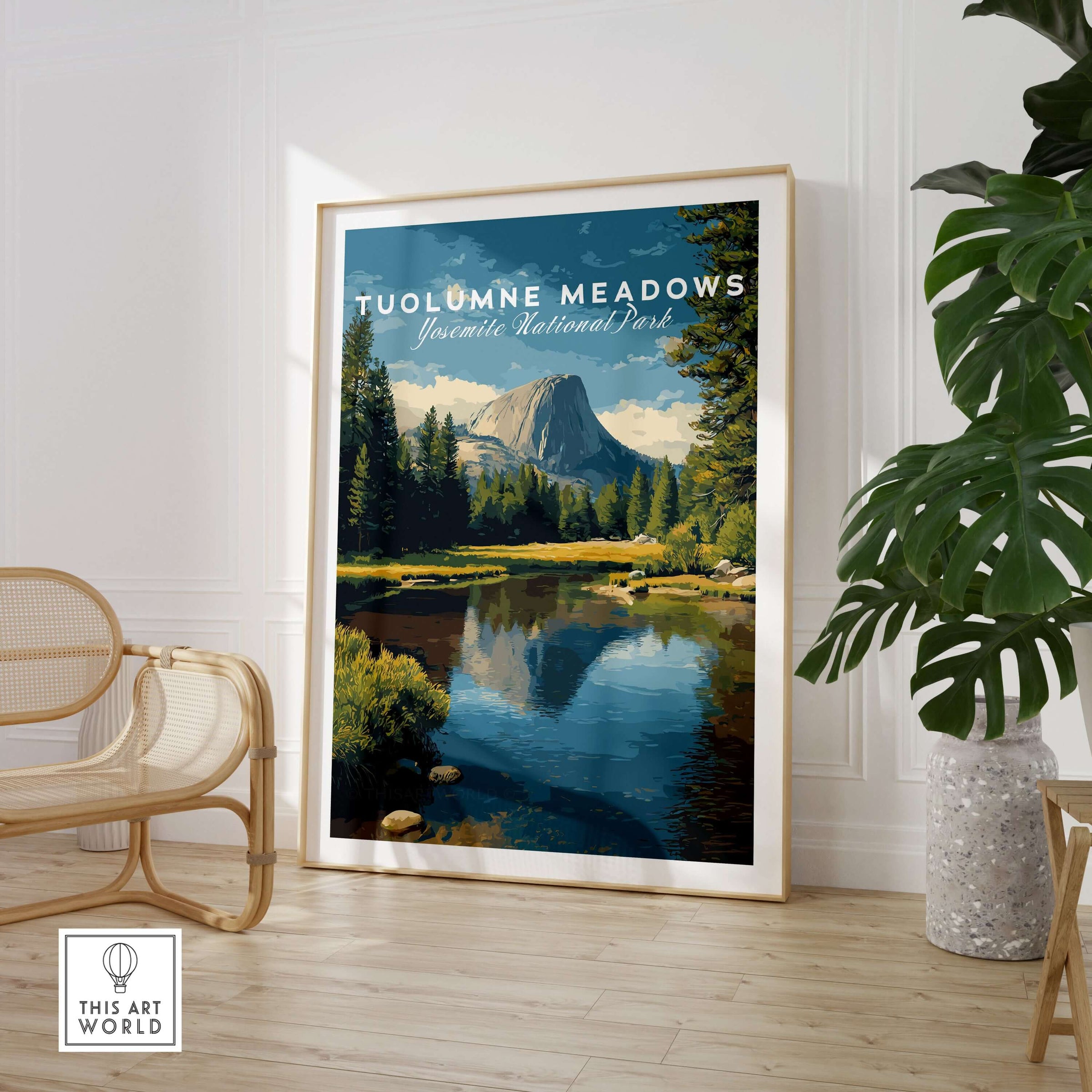 Tuolumne Meadows California Sierra Nevada Print | National Park Decor displayed in a modern interior setting with plants.