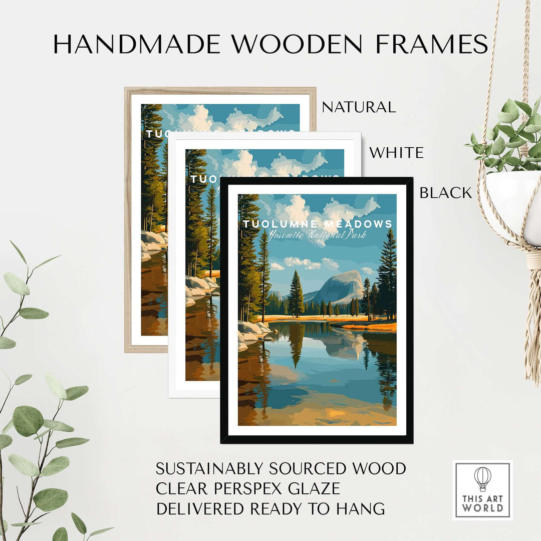 Tuolumne Meadows Print | Yosemite National Park Poster framed in natural, white, and black handmade wooden frames.