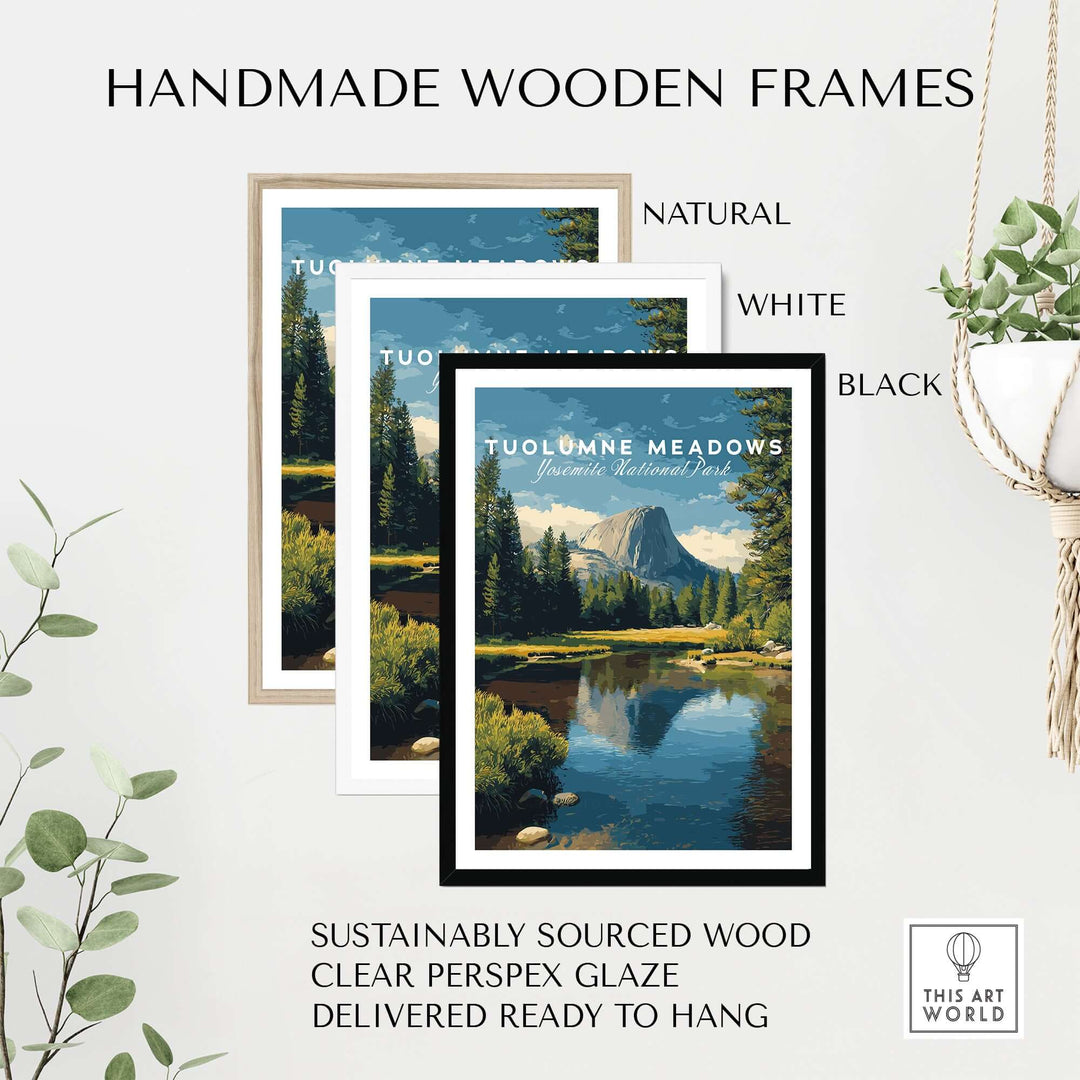 Tuolumne Meadows California Sierra Nevada Print | National Park Decor framed in natural, white, and black handmade wooden frames.