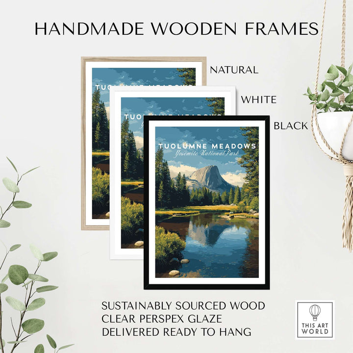 Tuolumne Meadows California Sierra Nevada Print | National Park Decor framed in natural, white, and black handmade wooden frames.