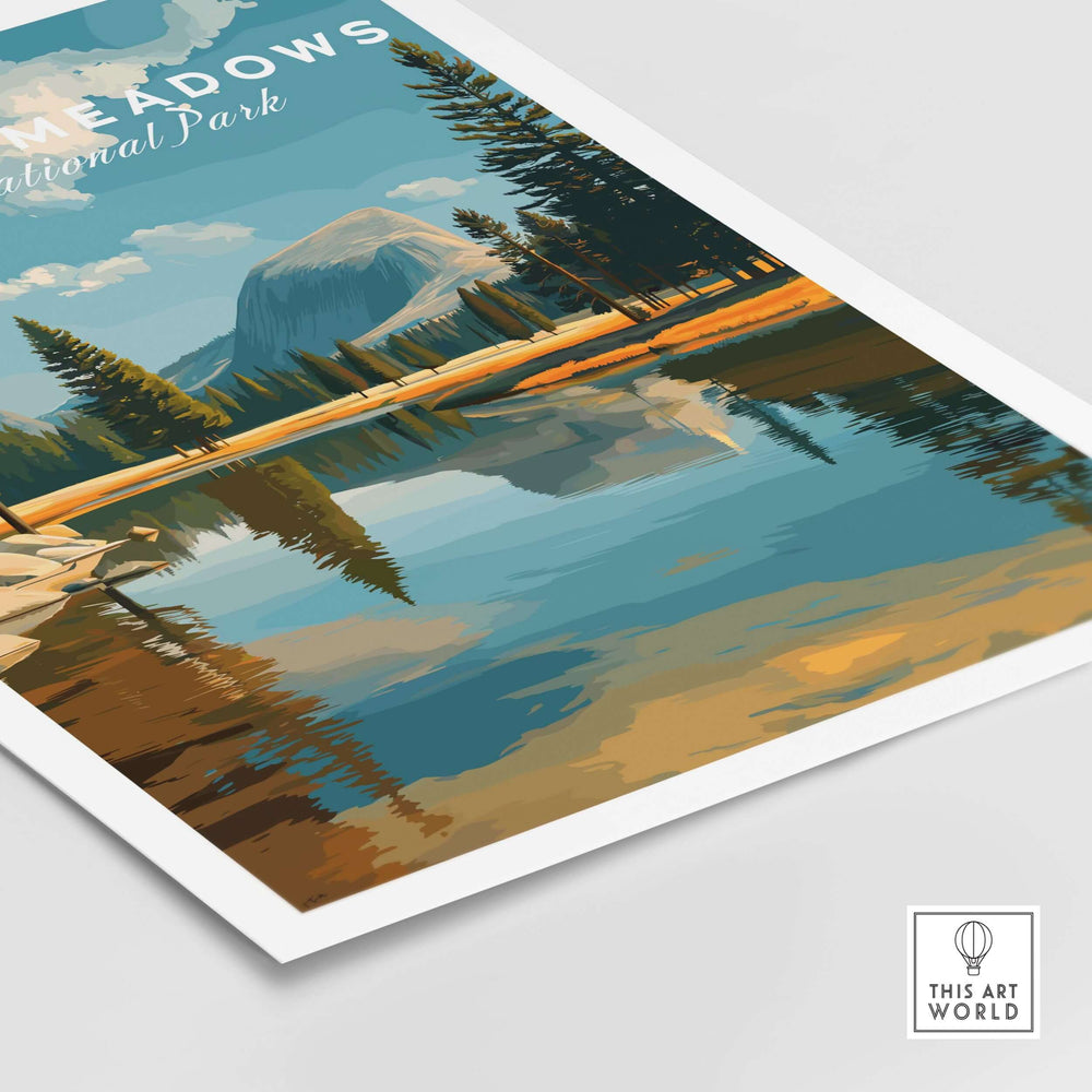 Tuolumne Meadows Print | Yosemite National Park Poster depicting serene alpine landscape reflection in water.