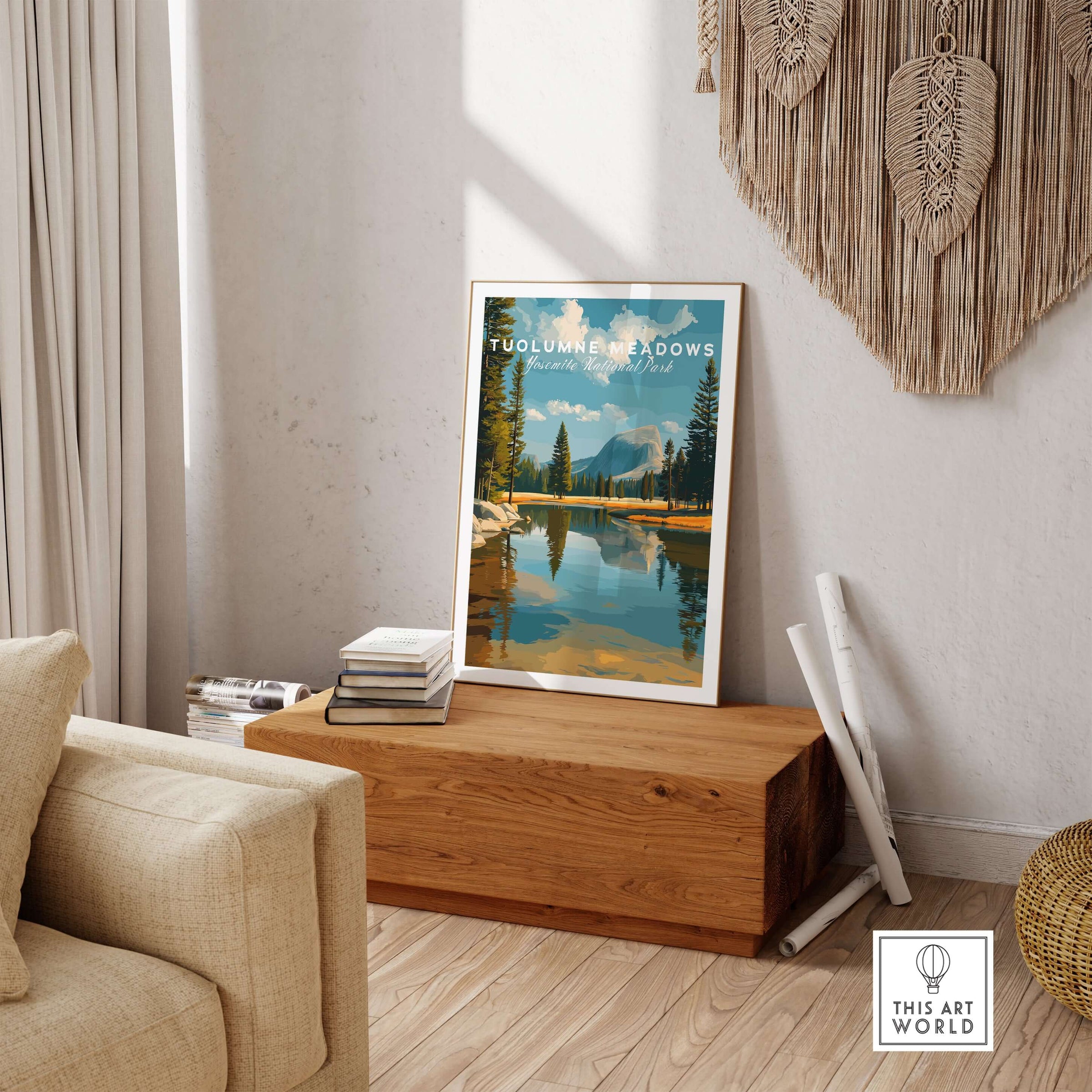 Tuolumne Meadows Print | Yosemite National Park Poster displayed in a cozy living room setting.