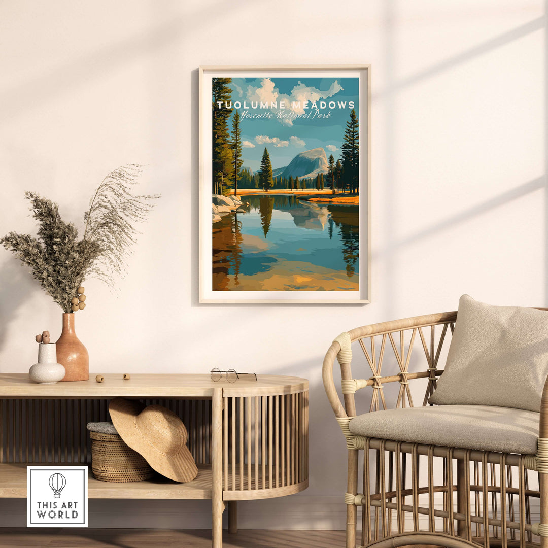 Tuolumne Meadows Print | Yosemite National Park Poster framed above a stylish living room setup.
