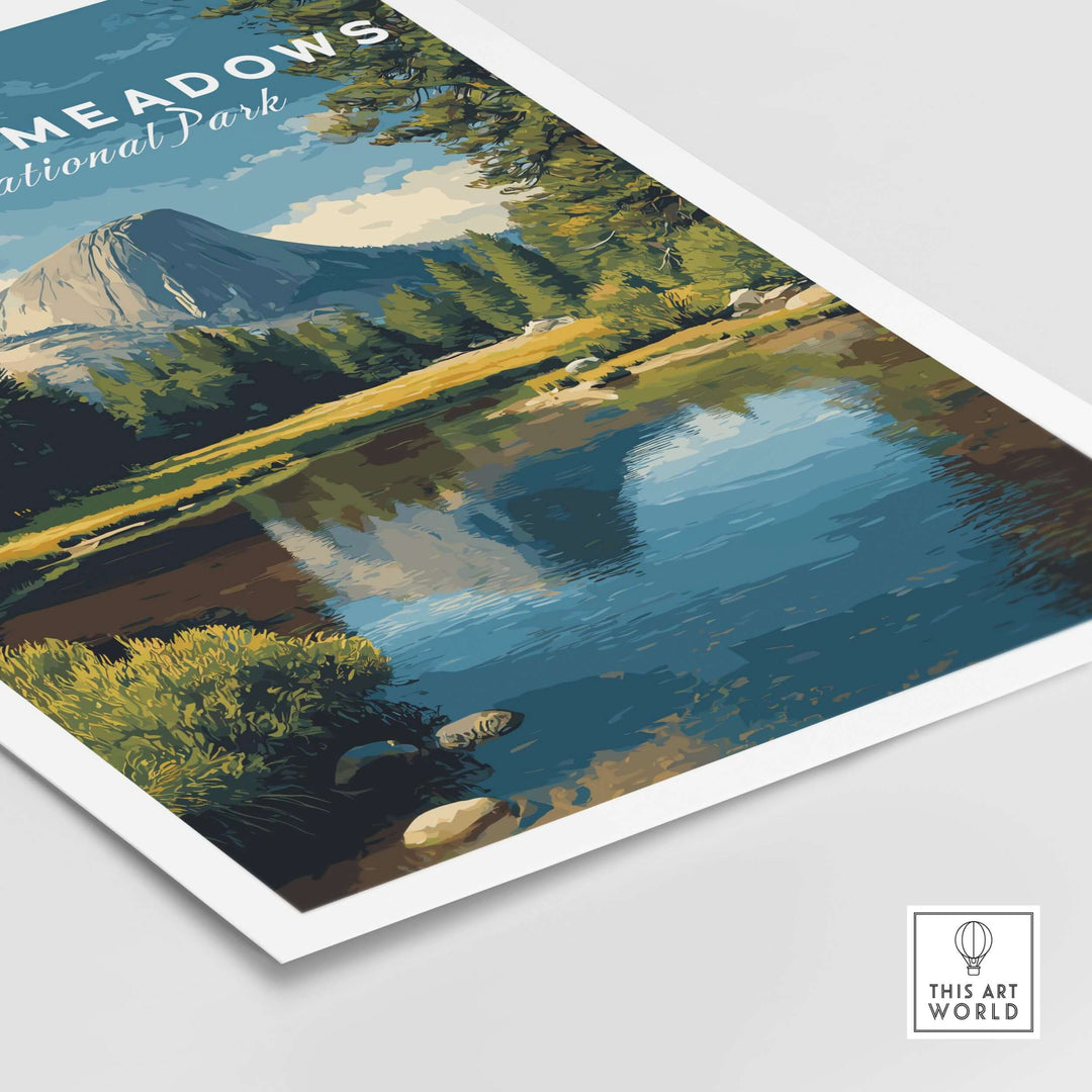 Tuolumne Meadows California Sierra Nevada Print | National Park Decor featuring serene lake and mountains reflection.