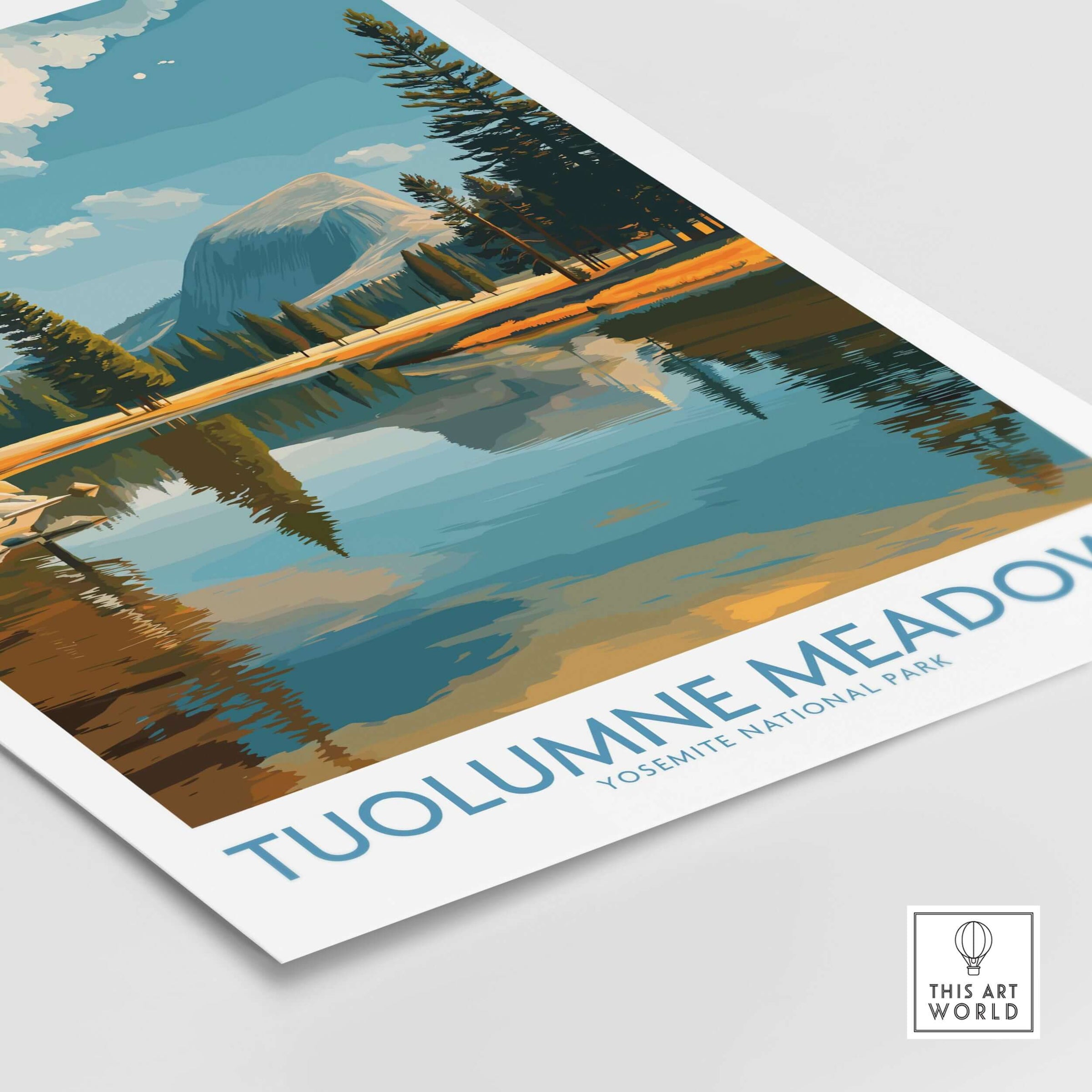 Tuolumne Meadows Yosemite Art Print | Cathedral Peak Reflection Poster featuring serene waters and majestic mountains.