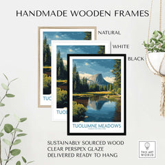 Tuolumne Meadows Yosemite Art Print framed in handmade wooden frames in natural, white, and black finishes.