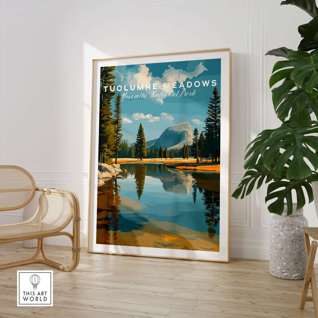 Tuolumne Meadows Print | Yosemite National Park Poster displayed in a modern home setting, showcasing serene alpine landscapes.