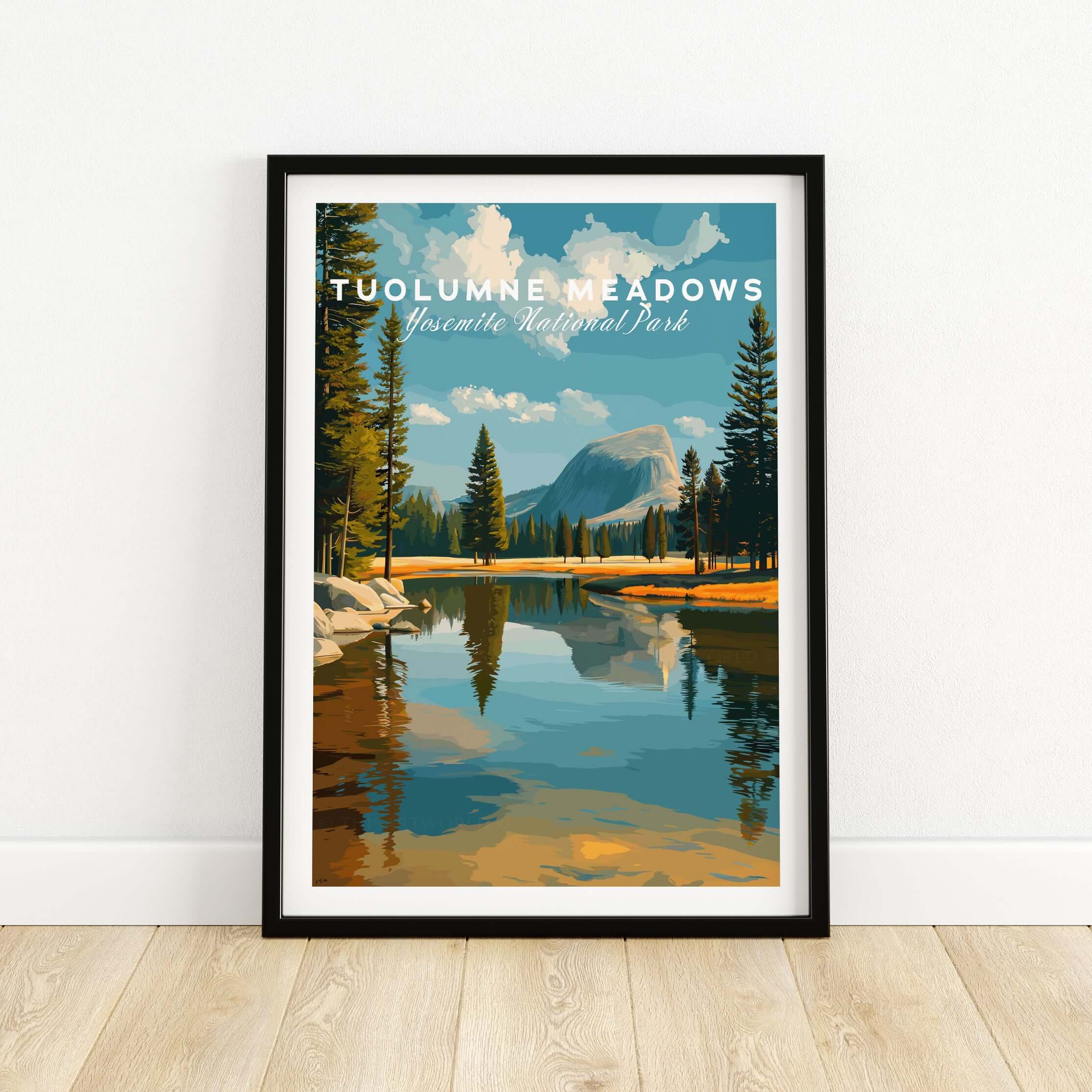 Tuolumne Meadows Print | Yosemite National Park Poster featuring serene alpine landscape and reflective water.
