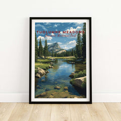 Tuolumne Meadows Print | Yosemite Wall Art Poster featuring serene river and mountains in Yosemite National Park.