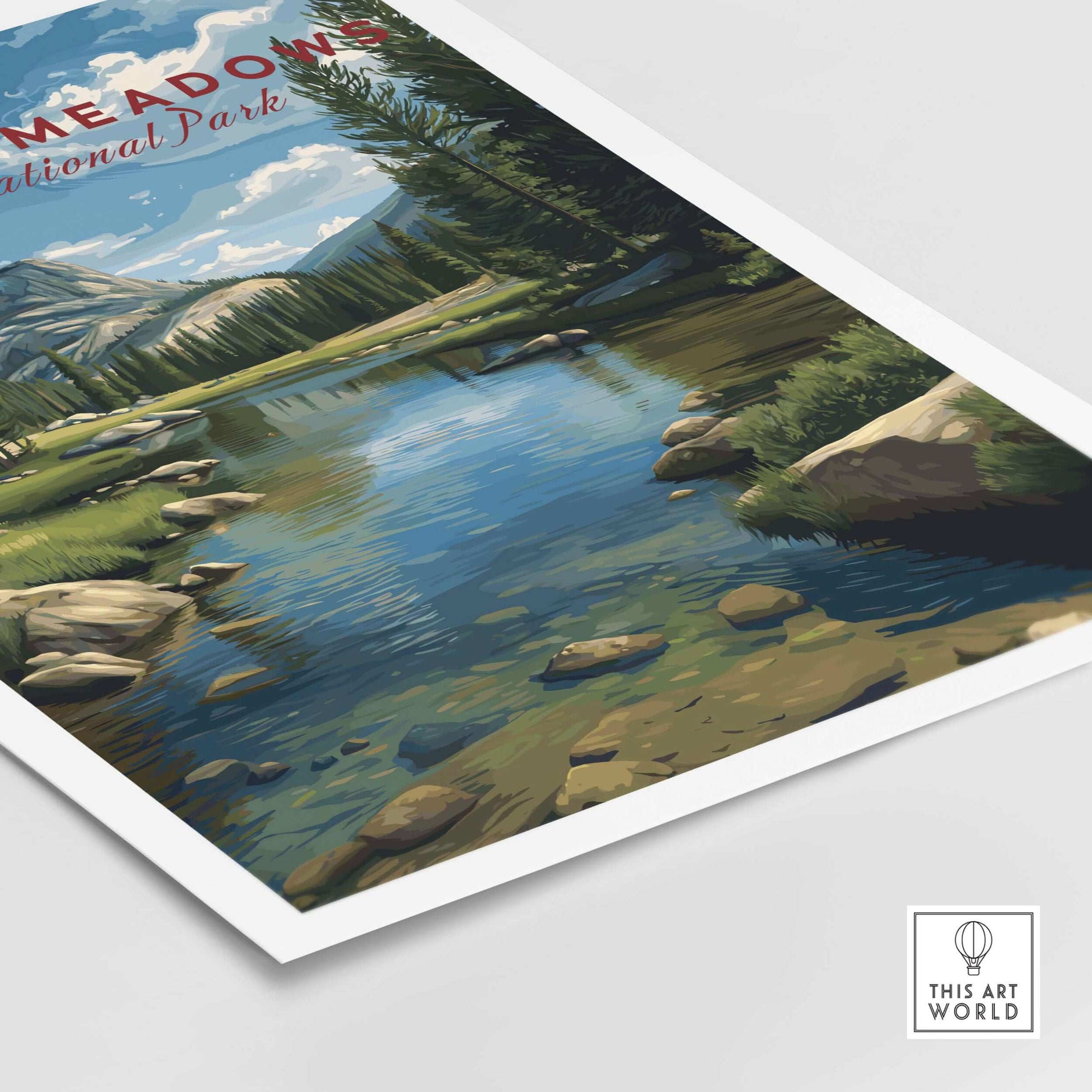 Tuolumne Meadows Print | Yosemite Wall Art Poster featuring serene reflections in a peaceful alpine landscape.