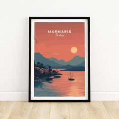 Turkish Riviera Sunset Poster - Marmaris Bay Wall Art - Turkey Print showcasing a colorful sunset over Marmaris.