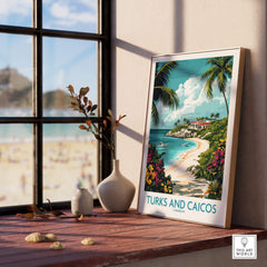 Turks and Caicos Caribbean Wall Art Print showcasing vibrant tropical scenery and ocean views in a stylish decor setting.