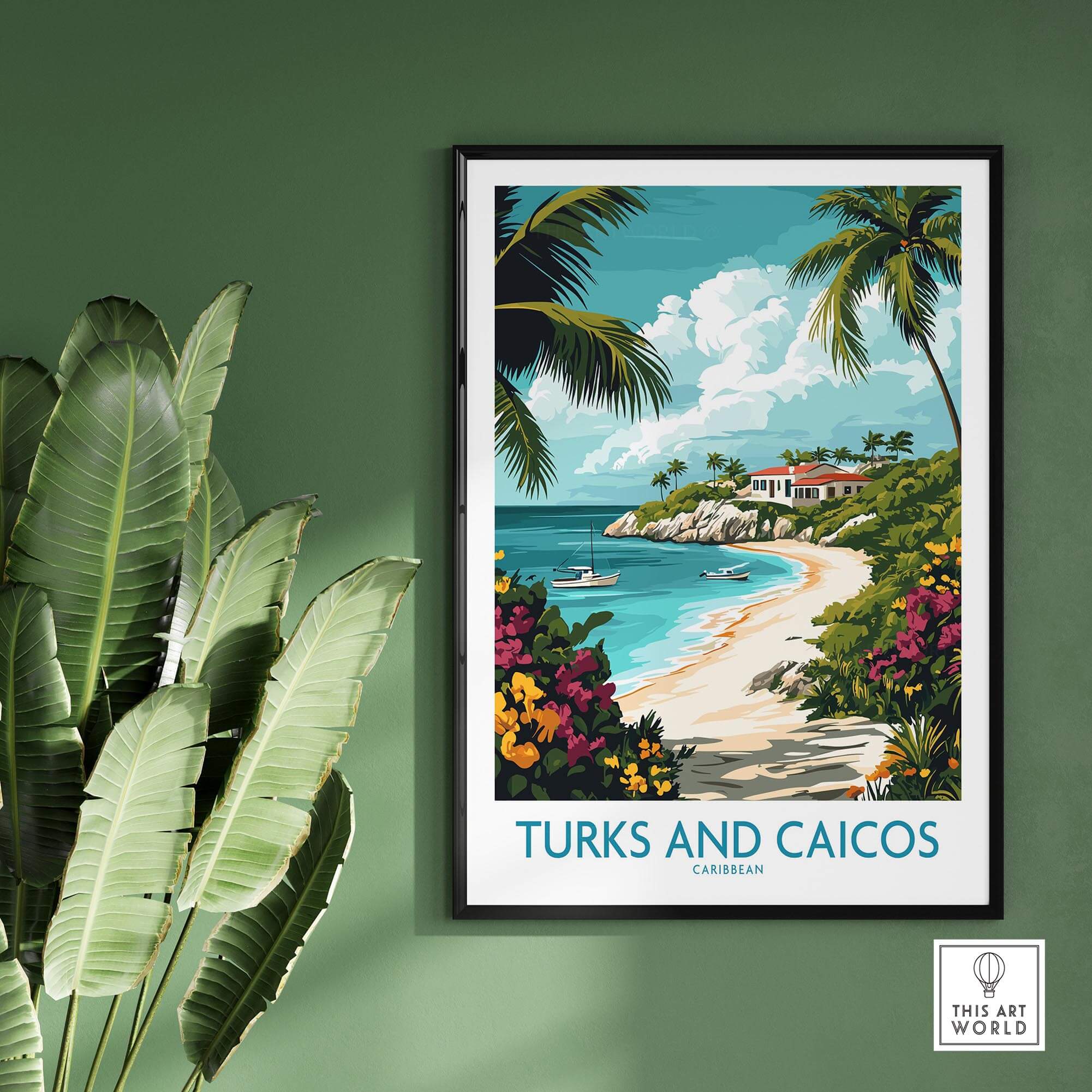 Turks and Caicos Caribbean Wall Art Print featuring vibrant ocean views and tropical scenery.